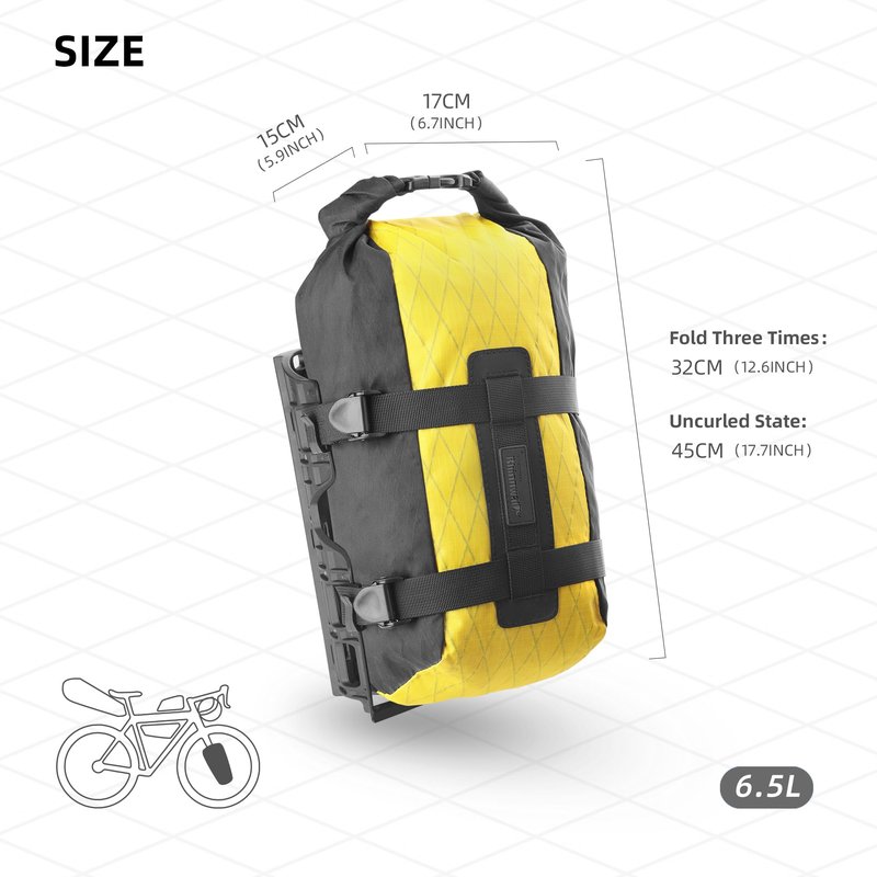 Rhinowalk Bike Fork Bag 6.5L Waterproof Bicycle Storage Bag with Roll-Top Closure, Versatile Mounting for Front Forks with or without Mounting Holes Cycling Gear for Road, Gravel, MTB (Black)