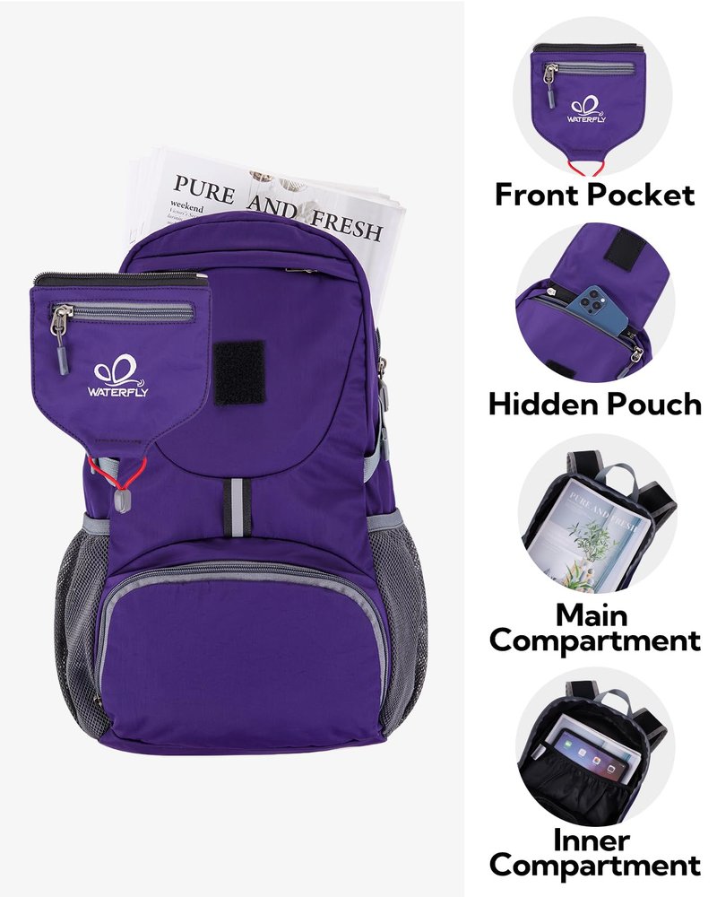 WATERFLY Small Lightweight Packable Backpack: 20l Ultra Light Foldable Travel Hiking Camping Daypack Day Pack for Man Woman