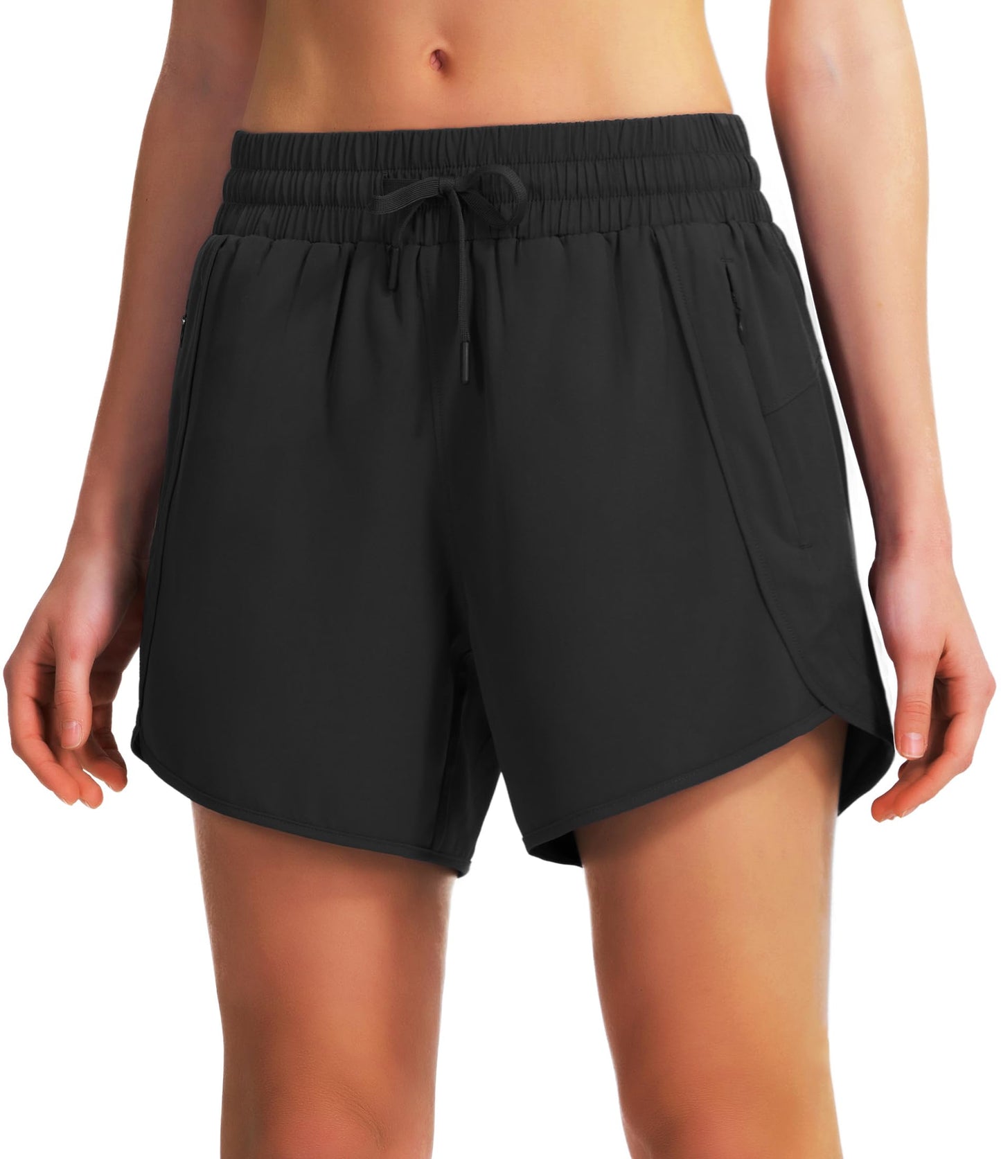 Ksmien Women's 5"/ 7" Athletic Running Shorts Quick Dry Lightweight Workout Gym Shorts with Zipper Pockets UPF 50+ Black M
