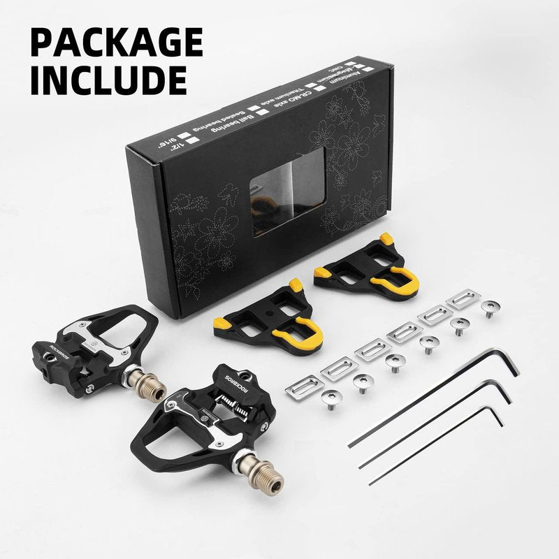 ROCKBROS Road Bike Pedals Lightweight Clipless Bicycle Pedals with Cleats Set Compatible with SPD-SL System