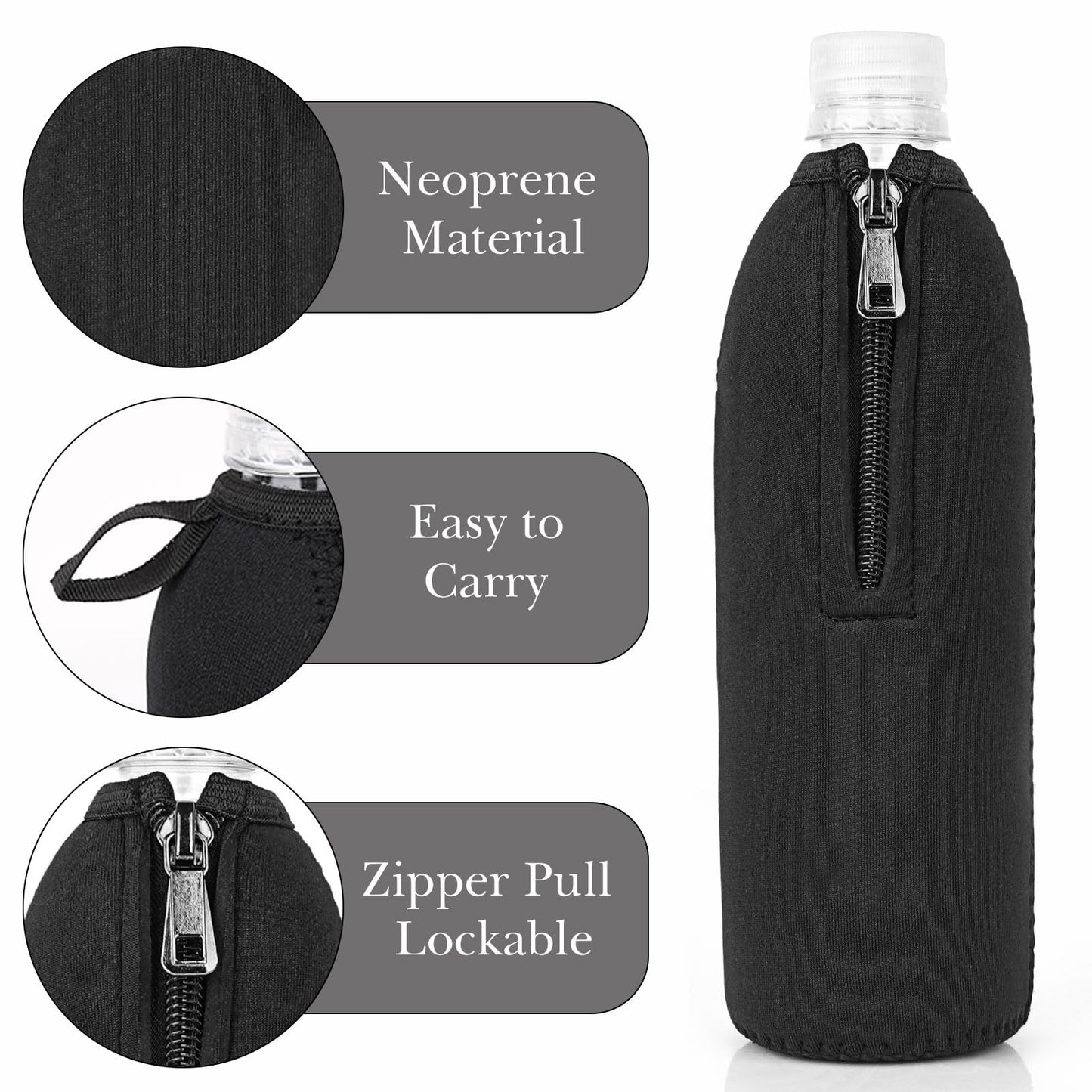 Linkidea Disposable Water Bottle Sleeve Compatible with Smartwater 16.9/20Fl Oz, Evian 16.9Fl Oz, Insulated Neoprene Plastic Bottled Water Cover with Lockable Zipper (2 Pack) (Black)