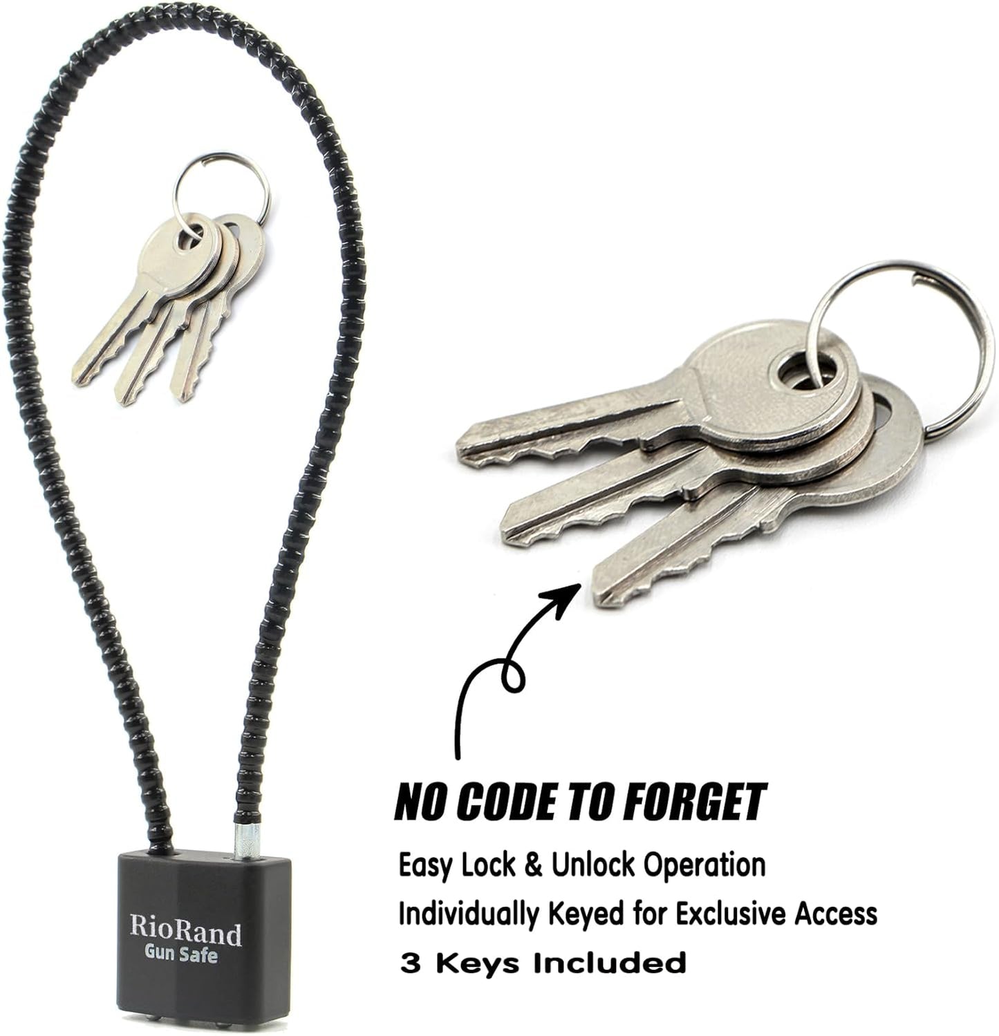 Keyed Alike Cable Gun Lock - 8.5" & 15" Safety Lock for Pistols, Rifles & Shotguns | Secure Home Firearm Storage