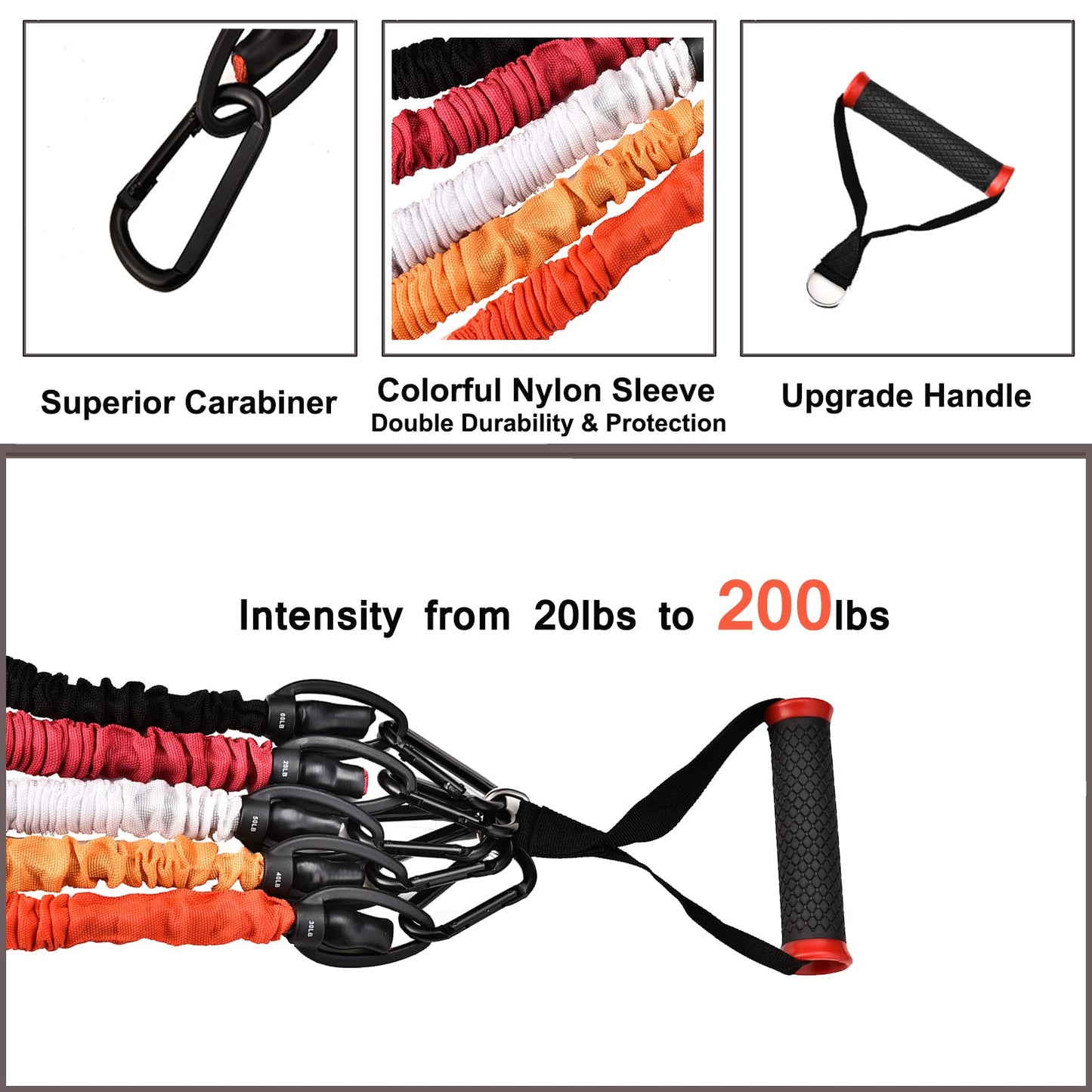 ENJOYFIT 11 PCS Resistance Bands Set, Exercise Tubes 63 inchs, Workout Bands with Handles,Door Anchor,Ankle Strap, Elastic Exercise Bands for Men Women with Protective Nylon Sleeves - up to 200lbs