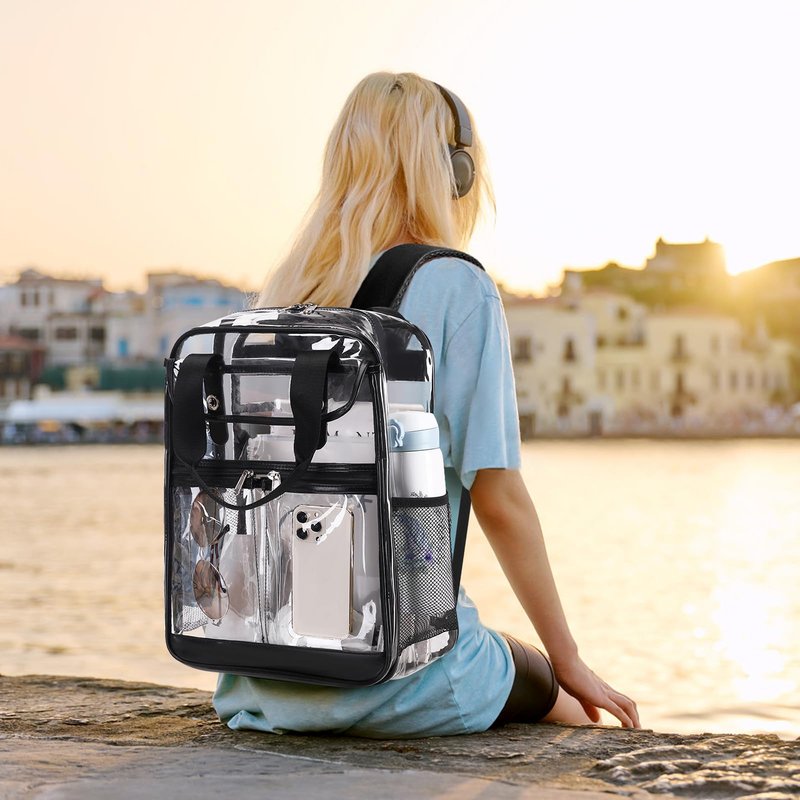 2PCS Clear Backpack for Women Men Girls Boys, Heavy Duty Clear Backpack with Clear Tote Bag for Stadium Events, See Through Backpack, Large Transparent Backpack Clear Bookbag for Concert Work Travel