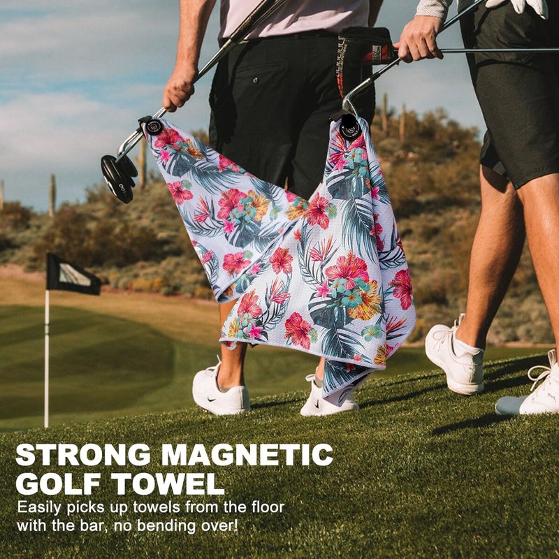 BAIRBRE Golf Towel Magnetic Golf Bags Towel with Clip for Men & Women，Microfiber Fabric Waffle Pattern Golf Towels for Strong Hold to Golf Carts or Clubs (White)