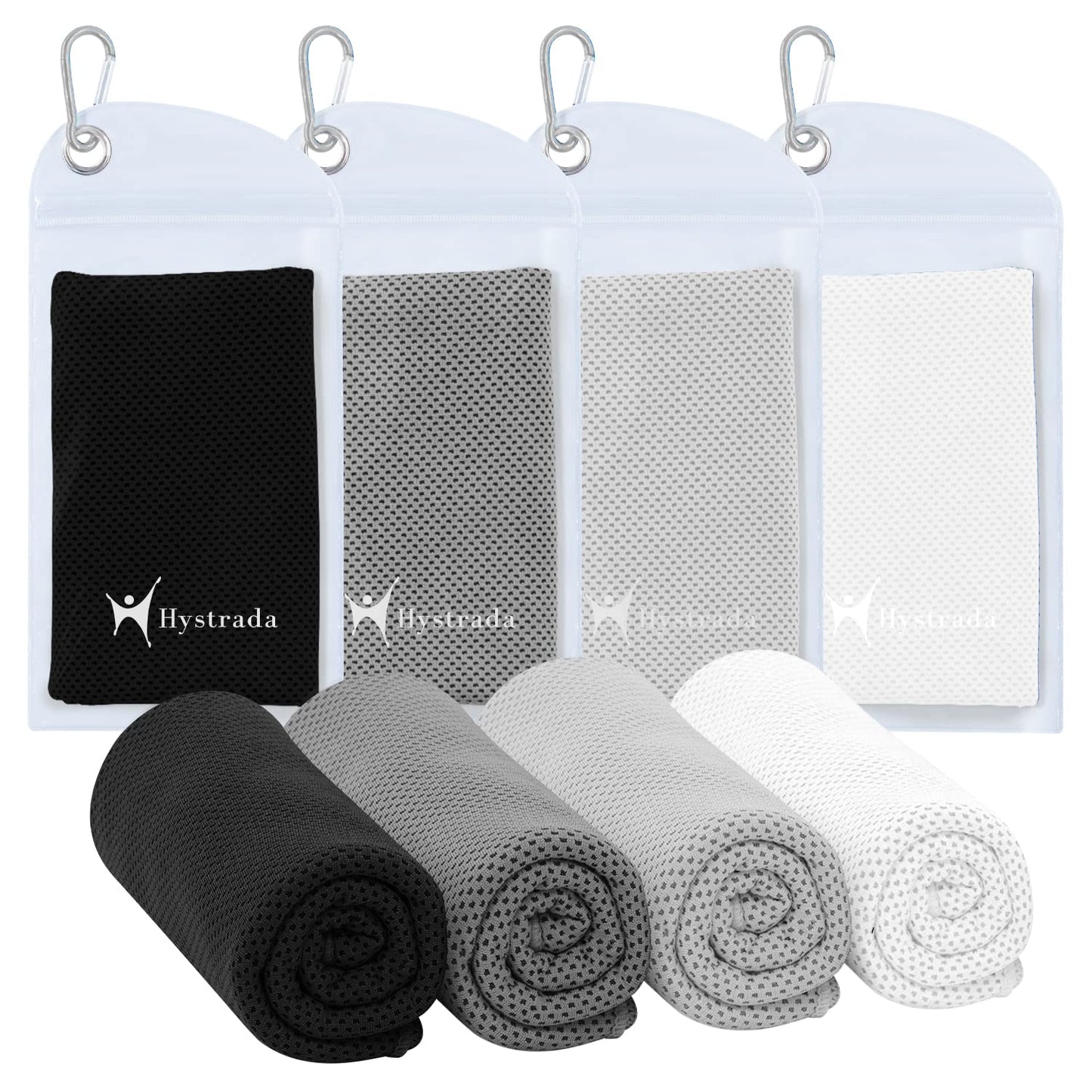 Hystrada 4 Pack Cooling Towels 40" x 12"-Cooling Scarf, Cold snap Cooling Towel for Instant Cooling Relief for All Physical Activities: Golf, Fitness, Camping, Hiking, Yoga, Pilates