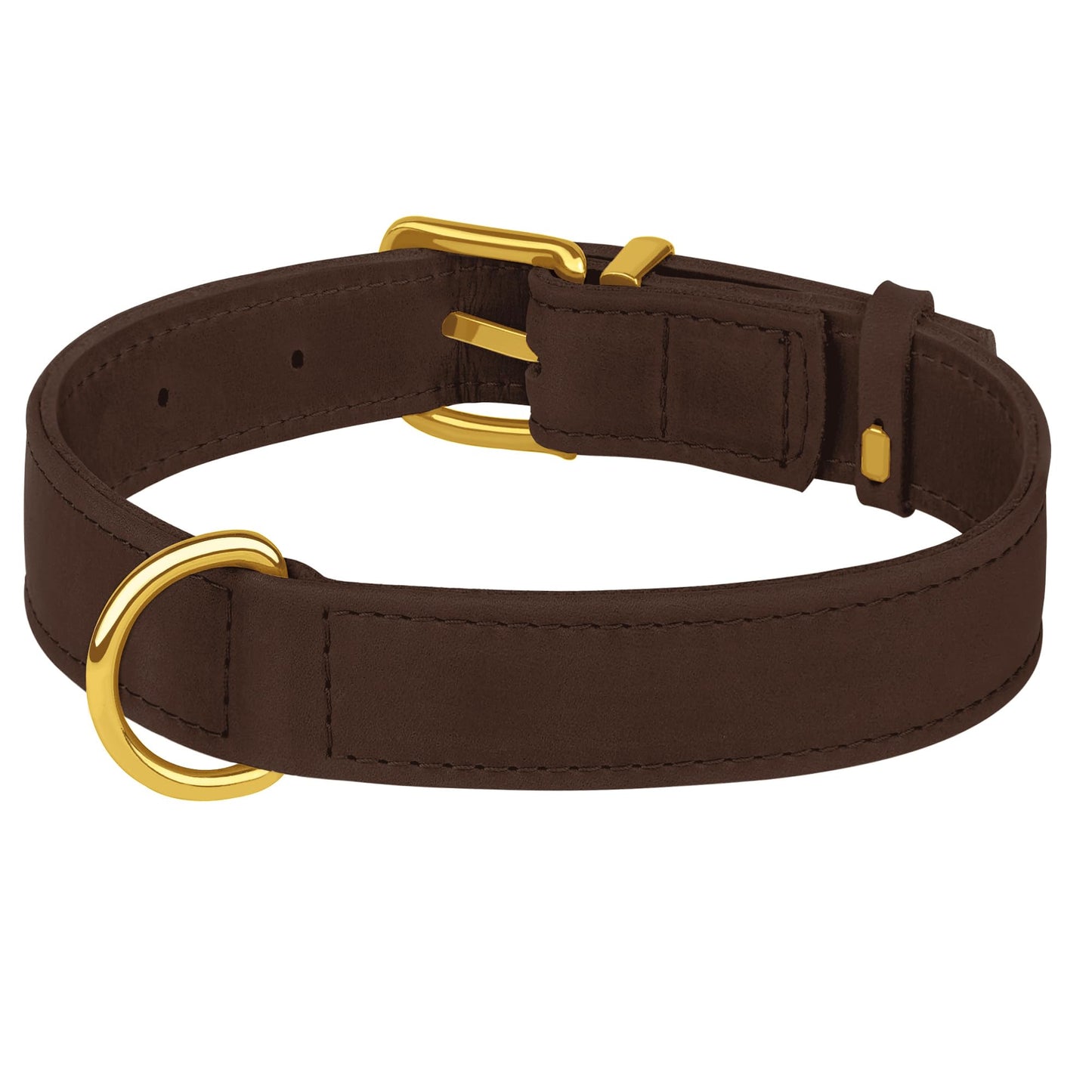 Leather Dog Collar - Heavy Duty Adjustable Soft Padded Pet Collars for Small Medium Large Dogs Breed - Black Green Brown Pink Red Blue (Brown, M, 12"-15" Neck Fit)