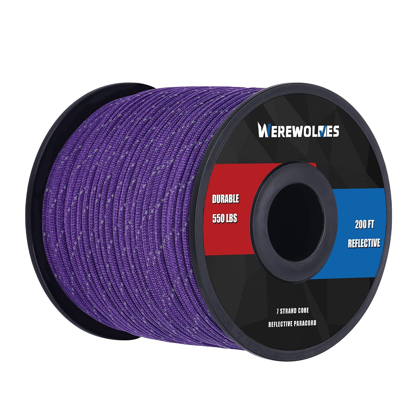 WEREWOLVES Reflective 550&176 lb Paracord - Nylon, Rope Roller,7&3 Strand Utility Parachute Cord for Camping Tent, Outdoor Packaging