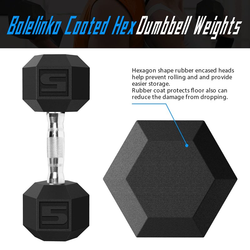 Balelinko Rubber Encased Hex Dumbbell Set Free Hand Weight Cast Iron Dumbbells in Pair, 25 LBS