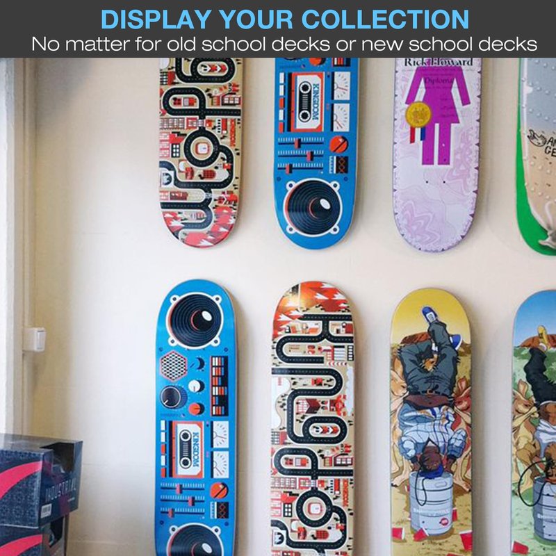 ezbnb 8 Packs Skateboard Deck Display Wall Mount, Aluminum Skate Deck Display Wall Mount with Two Screw Holes for Display Skateboard Deck Storage Horizontal and Floats Vertically - Silver