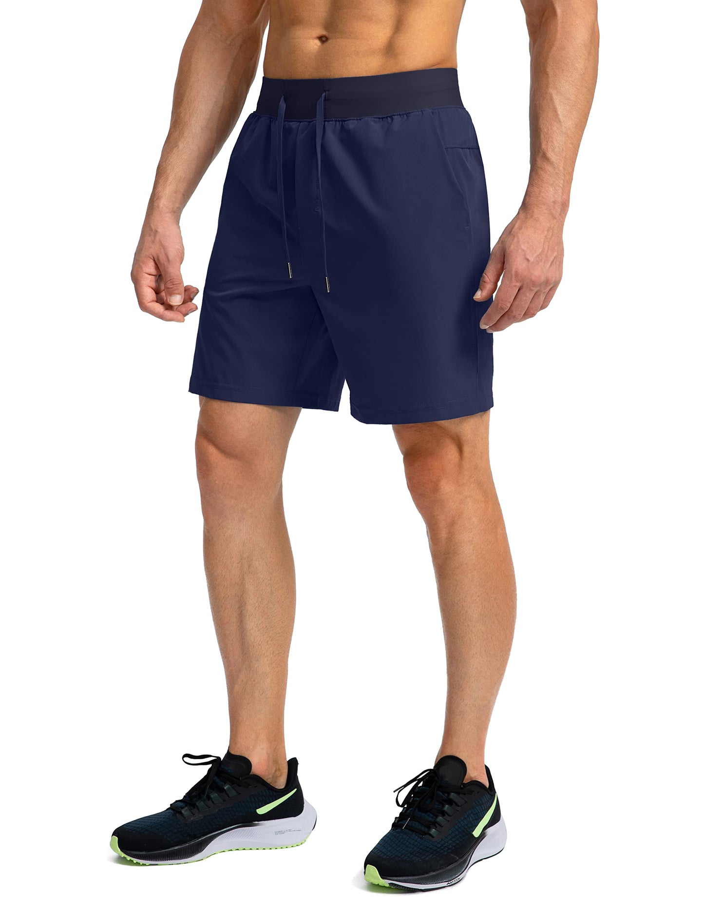 Soothfeel Men's Running Shorts with Zipper Pockets 7 Inch Lightweight Quick Dry Gym Athletic Workout Shorts for Men (Navy, 3XL)