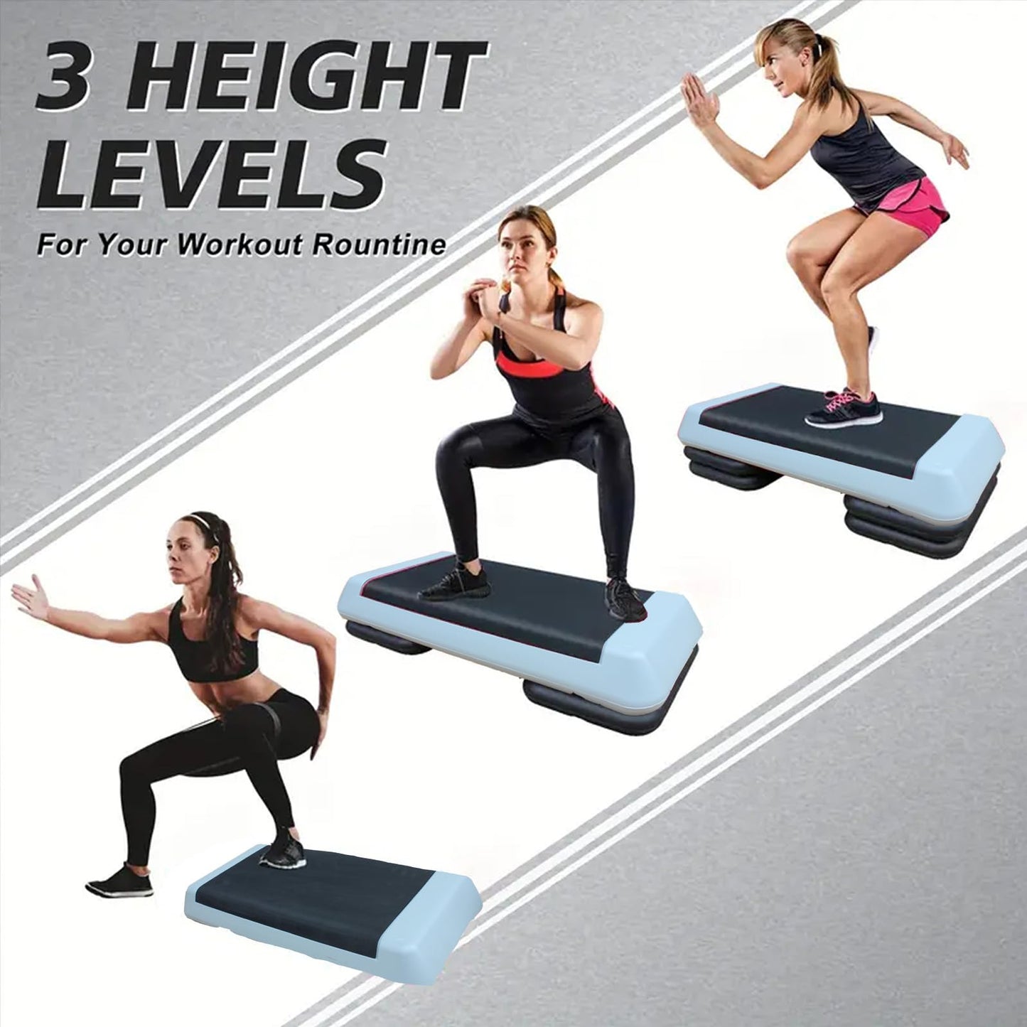 Adjustable Workout Aerobic Exercise Step Platform, Fitness & Exercise Step Platform with 2 Stackable Risers for Home Gym Cardio Training(Grey)