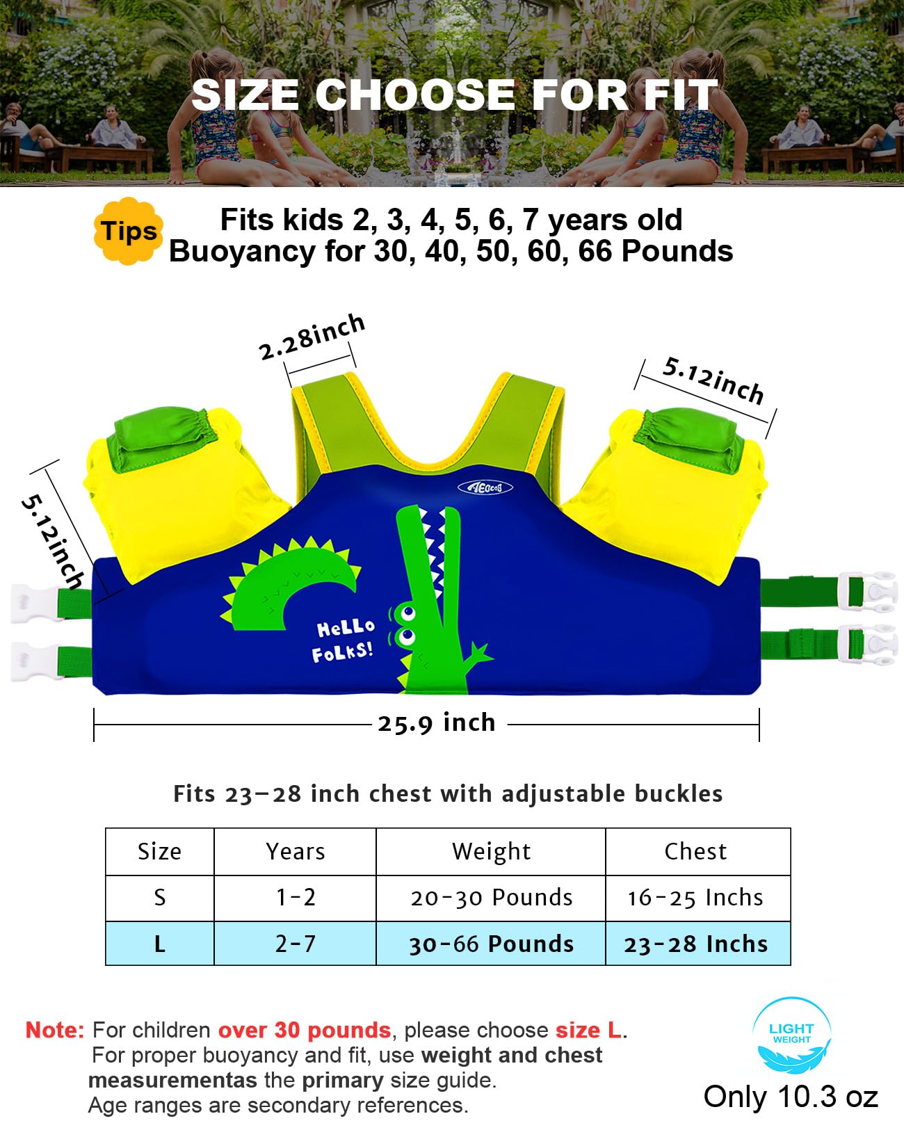 AEOCOO Puddle Float Jumper 30-50-60-66 Pounds, Toddler Swim Vest for 2-3-5-7 Years Old, Pool Floats with Swimming Arm Floaties Swim Jacket for Kids Swimmies, Boys, Girls, Niños, Crocodile