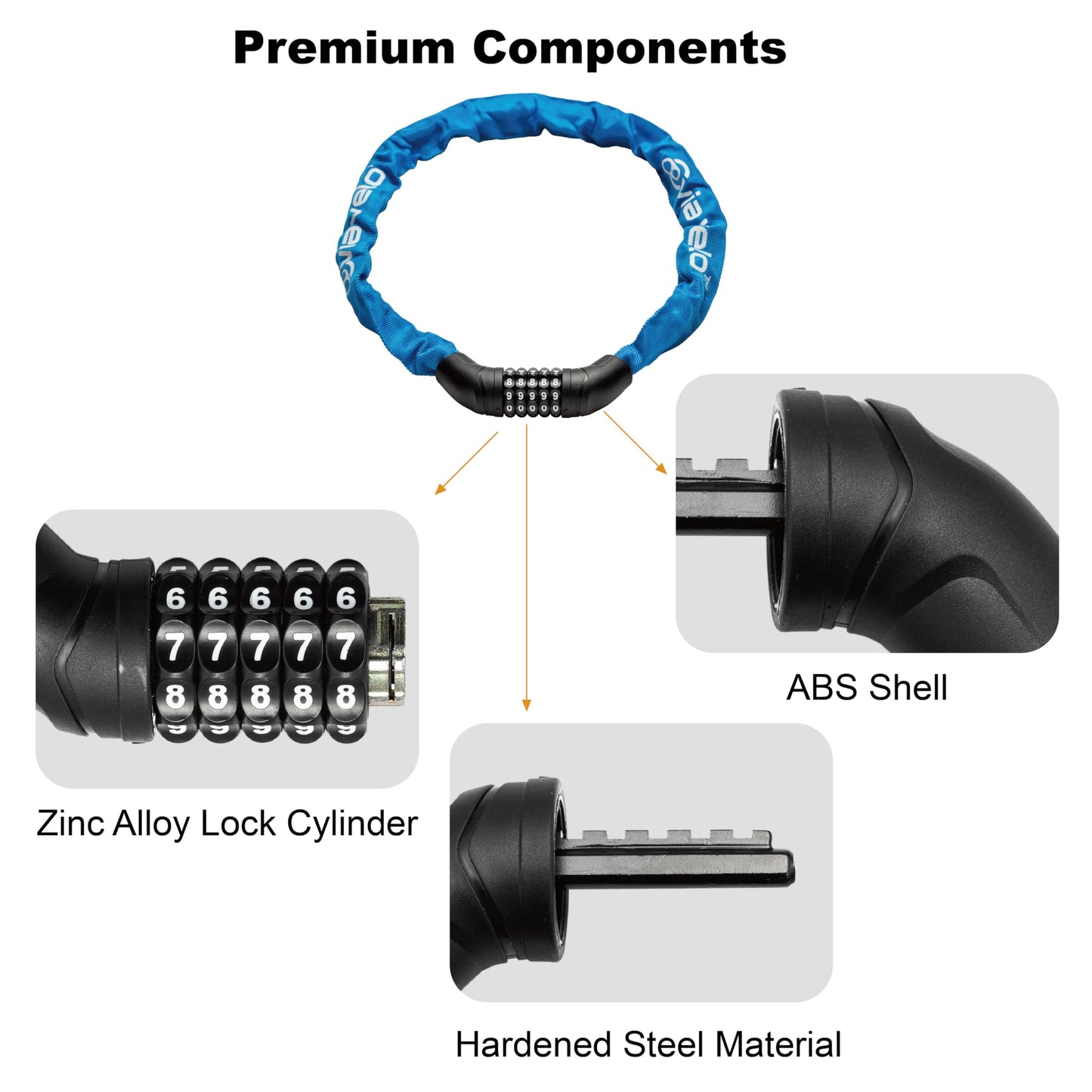 Via Velo Bike Chain Lock, 5-Digit Resettable Combination Heavy Duty Anti-Theft Bicycle Lock, 2.95 Ft Security Bike Locks for Scooter, Motorcycle, Gate, Fence, Valuables Etc(Blue)