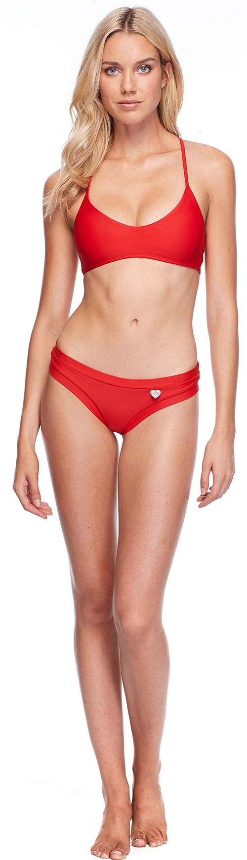Body Glove Women's Standard Alani Solid Strappy Back Halter Bikini Top Swimsuit, Smoothie True Red, Small