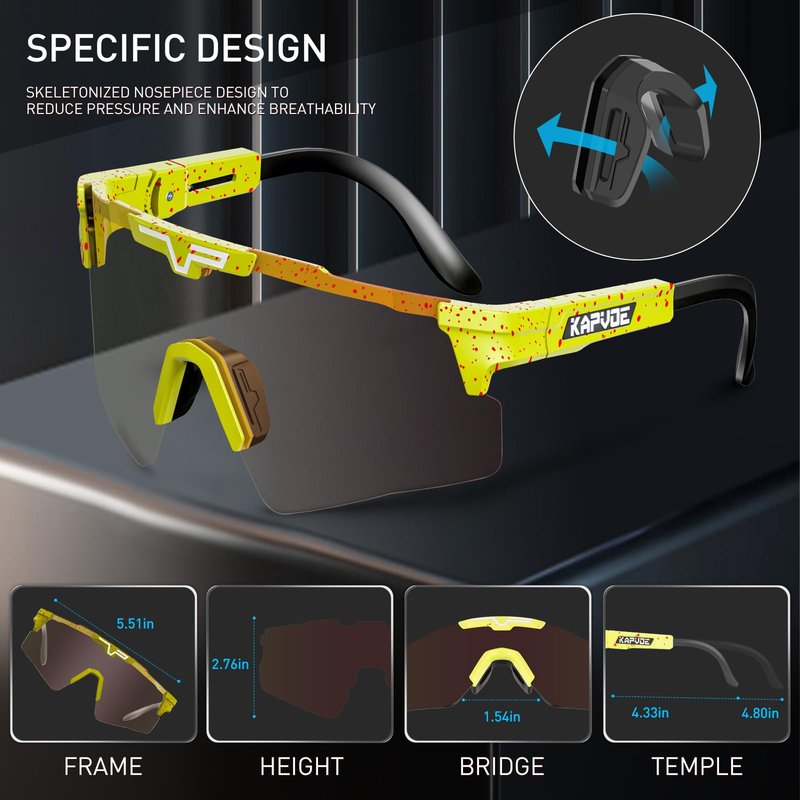KAPVOE Photochromic Cycling Glasses TR90 Sports Sunglasses Mountain Bike Gasses Men Women MTB Glasses Clear Bicycle Riding Glasses Biking Sunglasses Motorcycle Road Bike Sunglasses Running Red