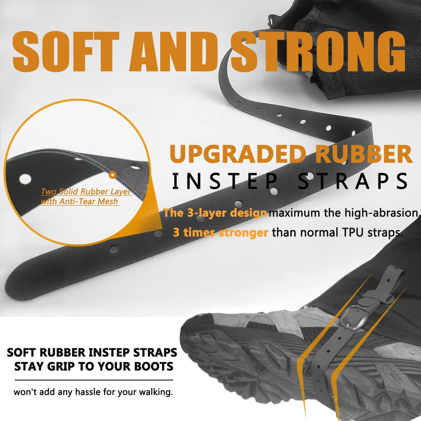Frelaxy Leg Gaiters Ultra HIGH-Performance Hunting Gaiters, 100% Waterproof Hiking Gaiters with Upgraded Rubber Foot Strap, Adjustable Snow Boot Gaiters (Jet Black,S), Small