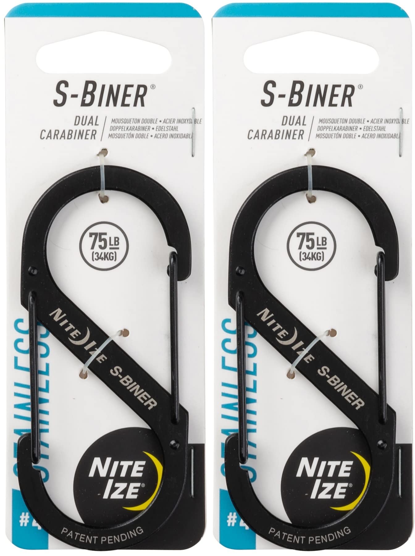 Nite Ize S-Biner Stainless Steel #4 Black Dual-Gated Carabiner Tool 75lb(2-Pack)