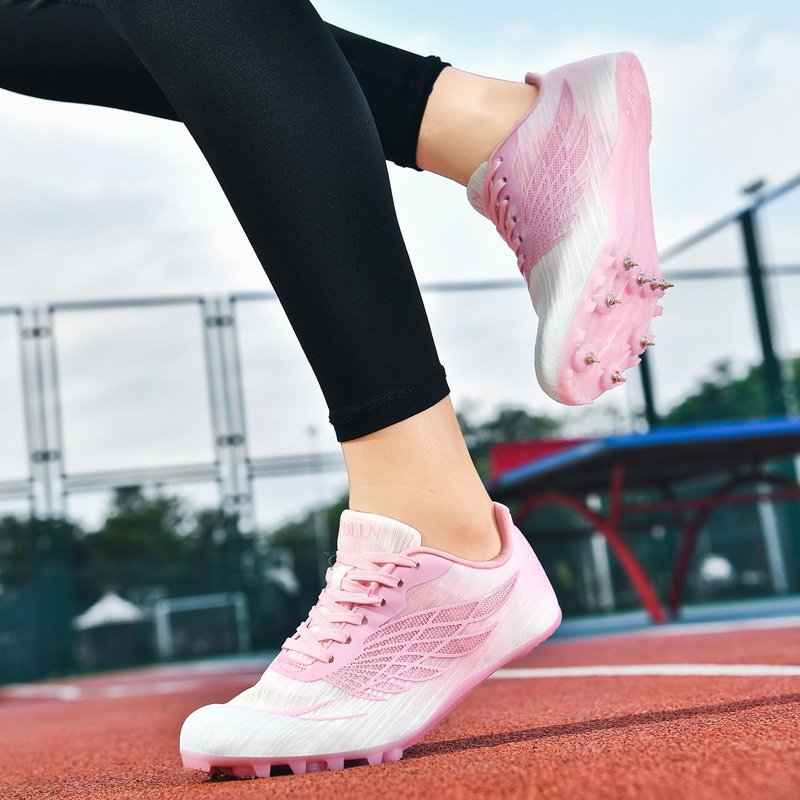 WESHIRUN Track and Field Shoes for Men Women 8 Spikes Boys and Girls Kids Running Racing Shoes Peach Pink
