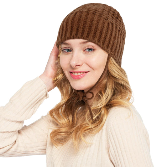 DOCILA Lovely Snowflake Ear Flaps Winter Beanies for Women Men Warm Fleece Lining Knit Skull Caps Stretch Stocking Hats Fuzzy Faux Fur Snow Ski Cap Beige