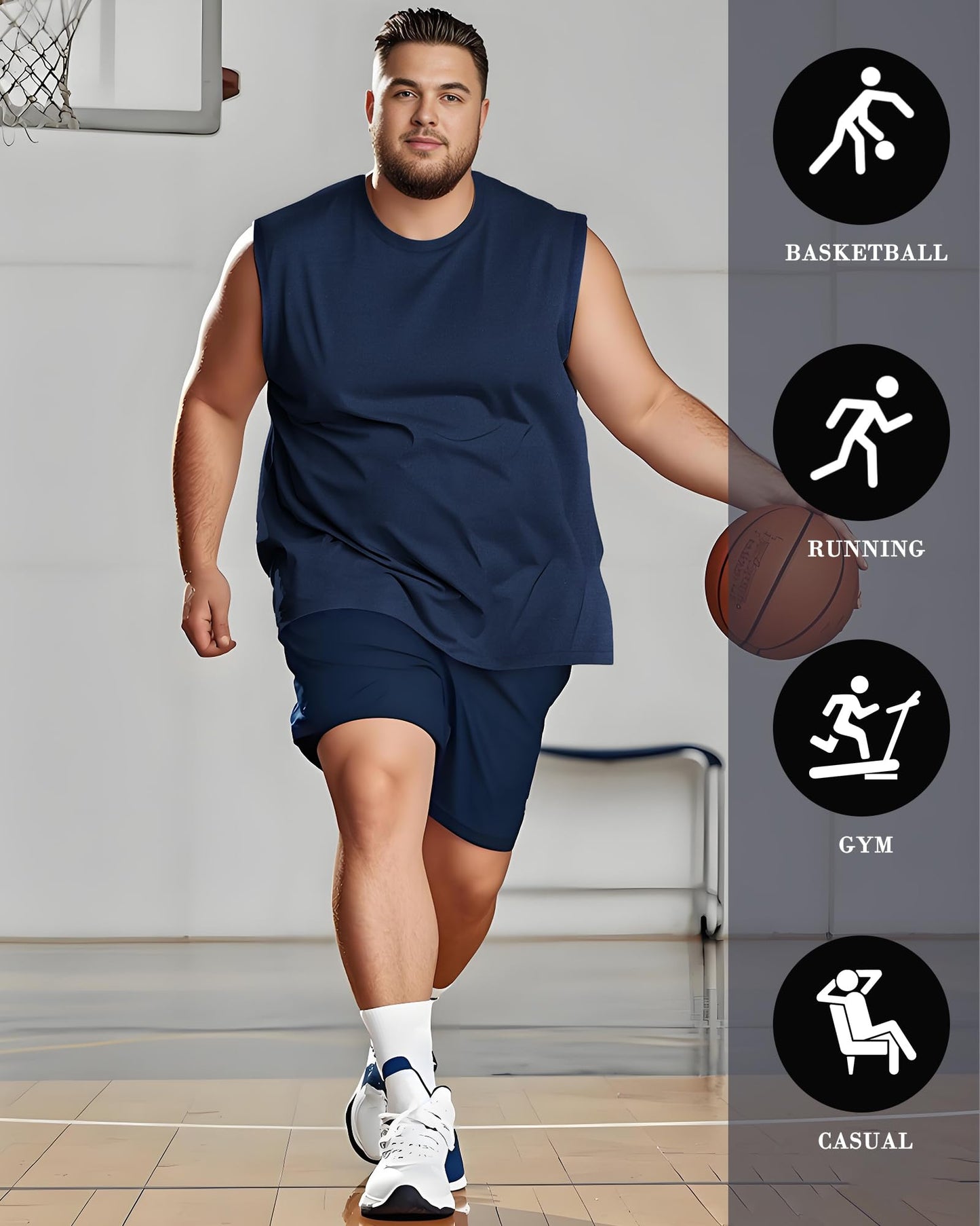 Taiyin 3 Pack Men's Big and Tall Tank Tops Quick Dry Muscle Workout Sleeveless T Shirts Summer Gym Active Undershirts(Black, Gray, Navy Blue,3X-Large Big Tall)