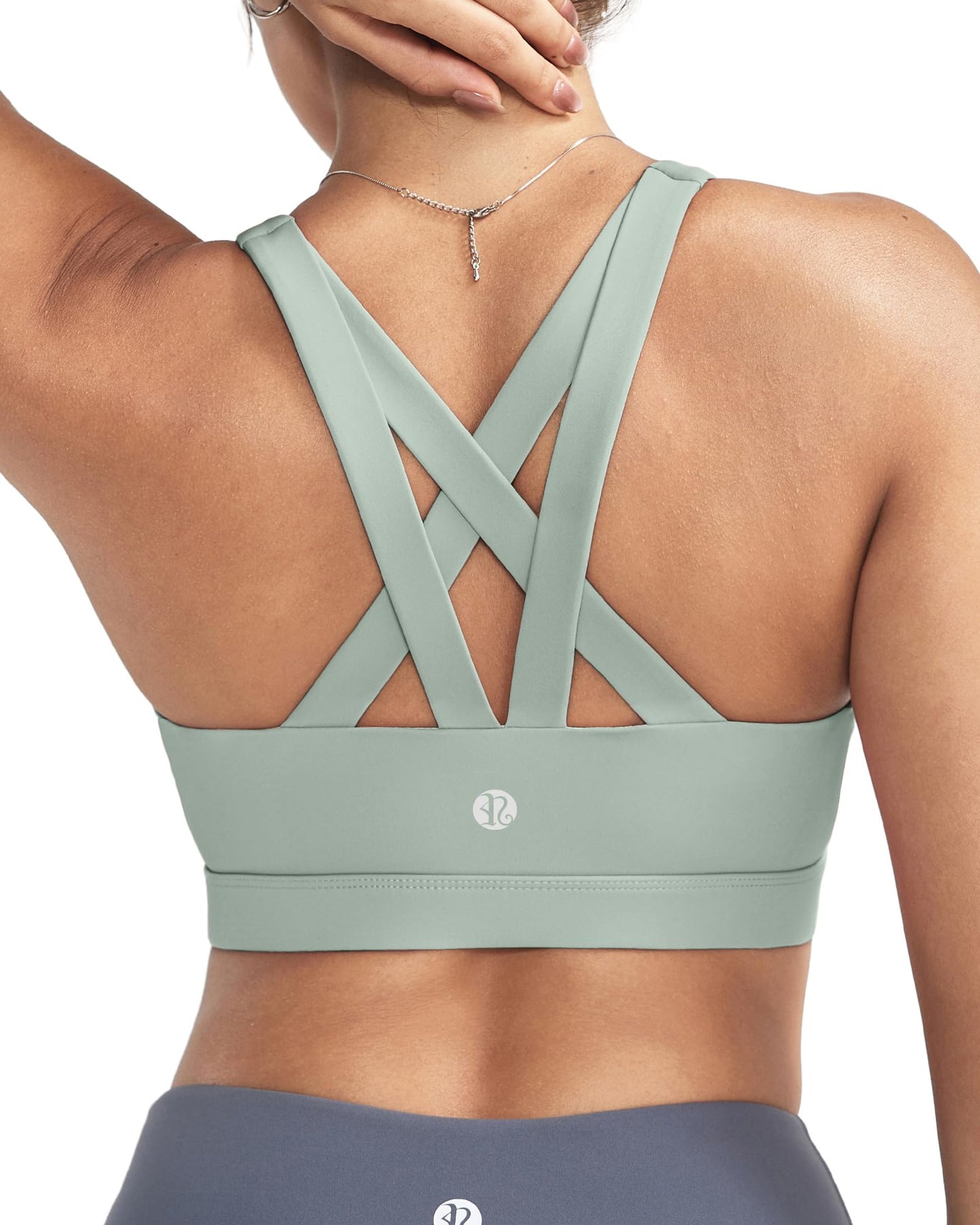 RUNNING GIRL Sports Bra for Women, Criss-Cross Back Padded Strappy Sports Bras Medium Support Yoga Bra with Removable Cups(2575_Green_M)