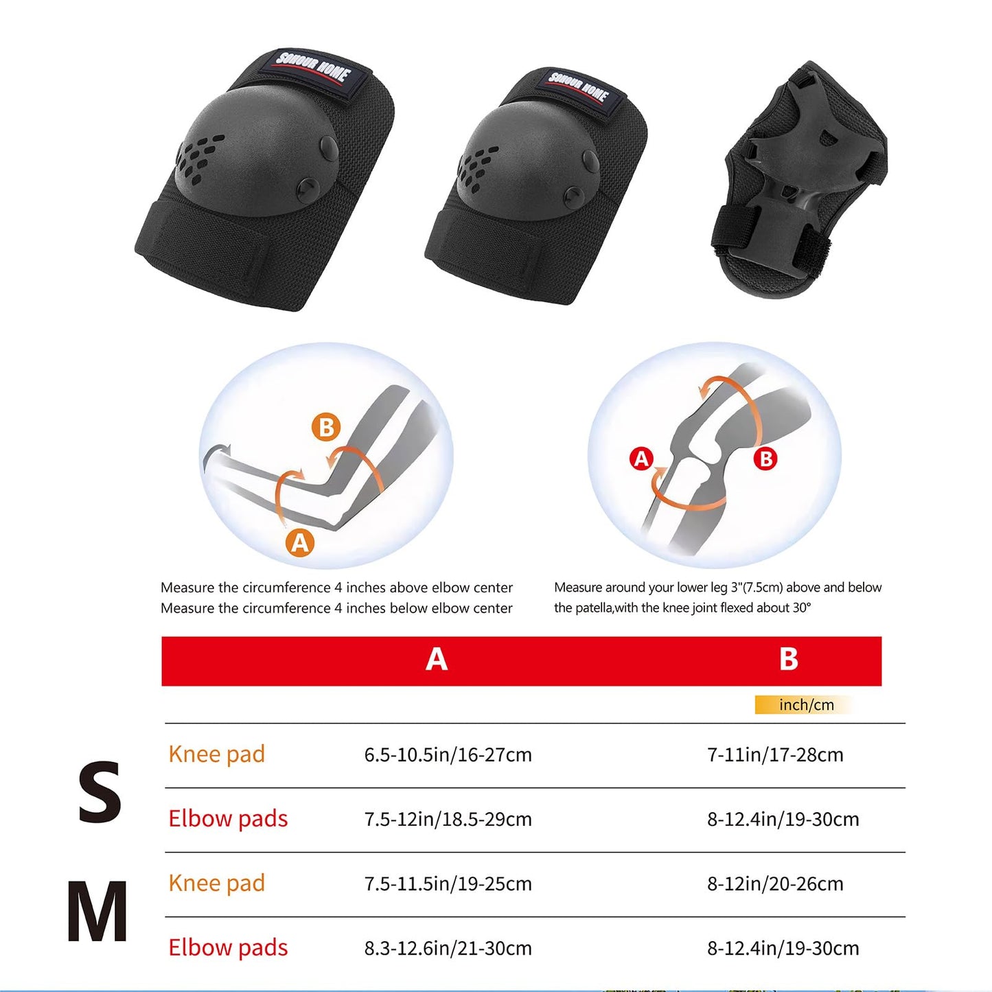 SOHOUR HOME Kids/Youth Knee Pads Elbow Pads Wrist Guards 3 in1Protective Set, for 3-15 Years Child Roller Skates, Cycling, Inline Skating, Skateboard, BMX Bike, Balance Bike, Scooter Riding Sports