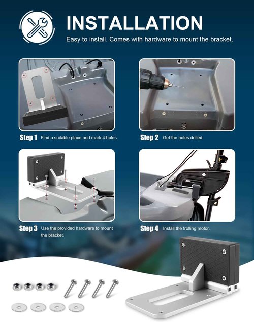 Universal Transom Trolling Motor Mounting Bracket for Kayaks/Kayak Marine Board Backing Plate Mount Bracket for Clamp-on Electric Trolling Motors