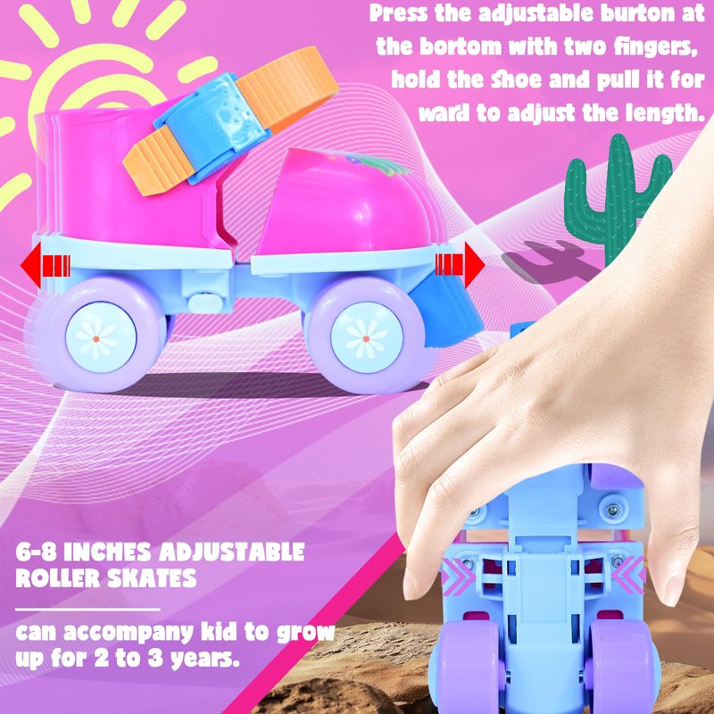 SMOOJOY Toddler Roller Skates for Kids Girls Boys Ages 2-5 Adjustable Quad Skate Shoes for Beginners Red Rollerskates