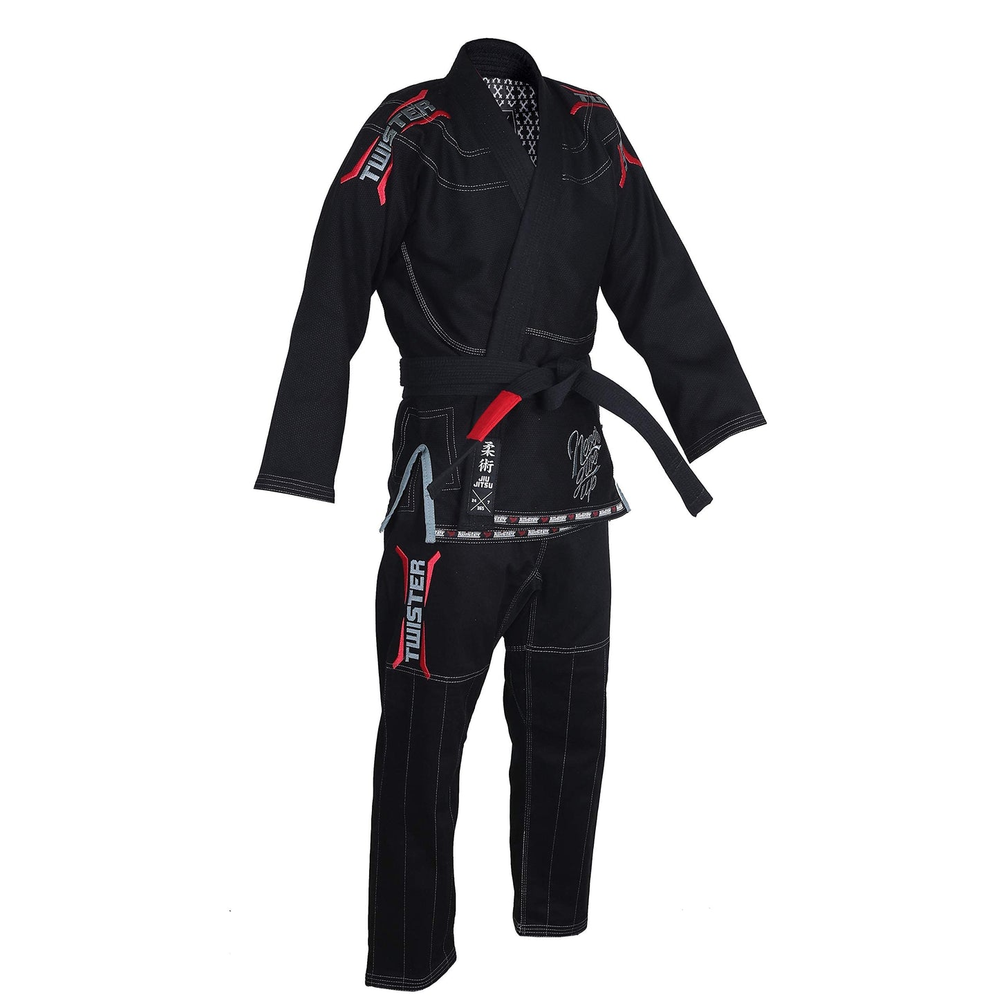 Twister Grey 3.0 Brazilian Jiu Jitsu Gi Preshrunk Pearl Weave 475gram free white belt (Black) (A4)