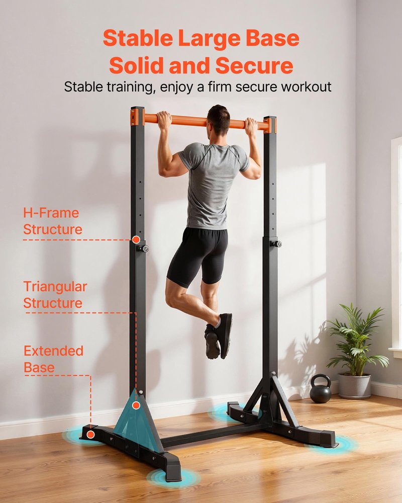 VEVOR Pull Up Bar, 330LBS Capacity Portable Pullup Bar Station, Pullup Bars Free Standing with H-Frame Structure & Heavy-Duty Steel Tube, 8 Level Height Adjustment Gravity Fitness for Arms Back Chest