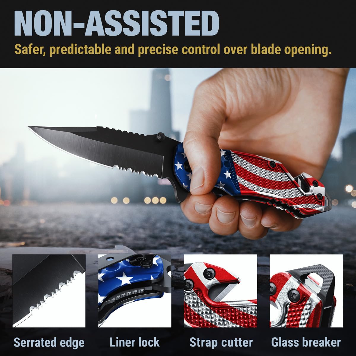 GOOD WORKER Pocket Knife American Flag - Small Legal Knives fo EDC - Patriotic American Gifts - US Flag Tactical Folding Knives for Men Boys Teenage - Nice Hand Folding Knife United States 6680 F