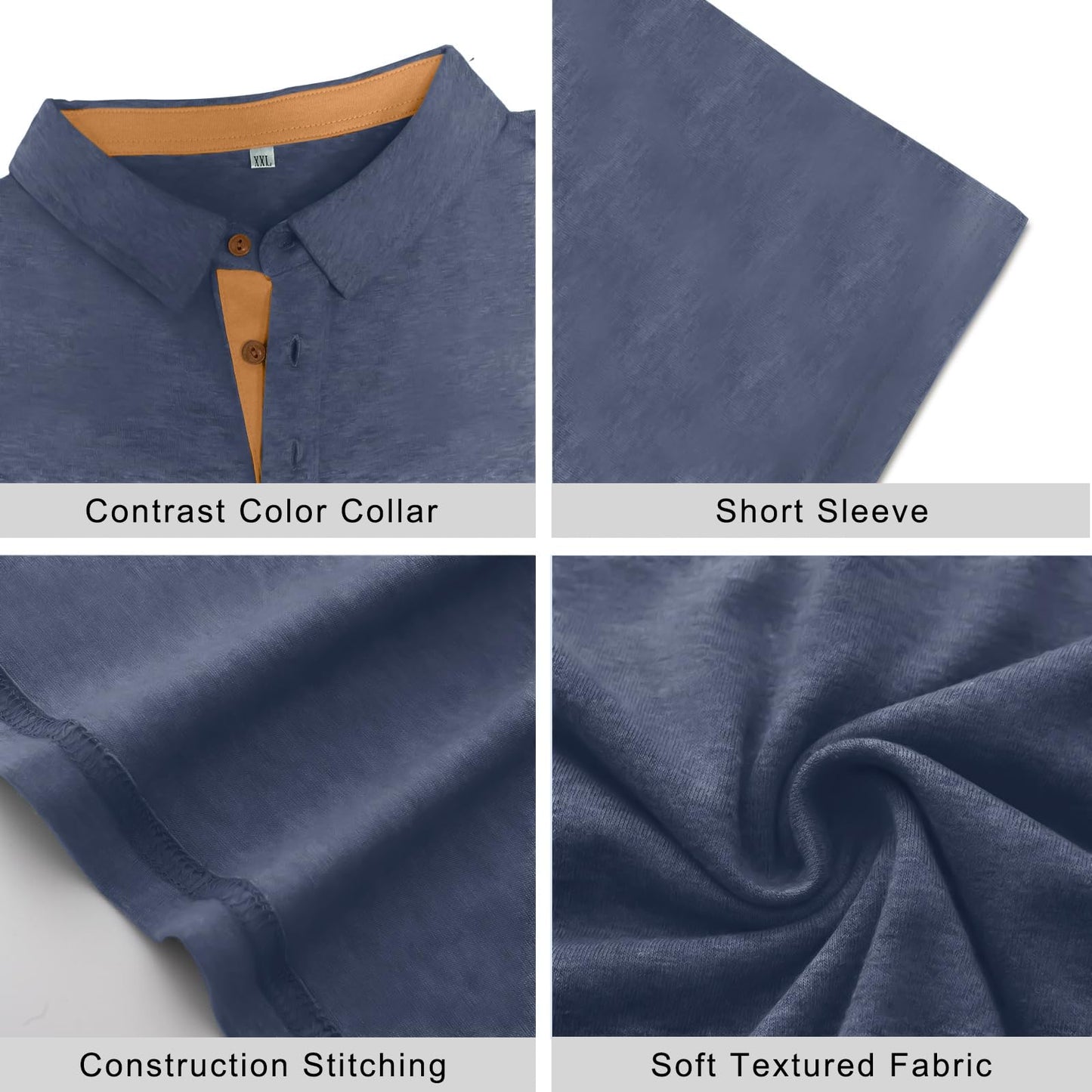 PEGENO Men's Classic Fit Cotton Polo Shirt Casual Short Sleeve Breathable Summer Shirts for Men (Navy Blue-US X-Large)