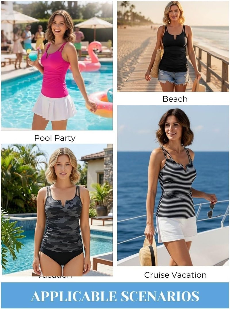 Women’s Tankini Bathing Suit Top - Ruched Tummy Control Swimwear | Modest Design, Comfortable Fit