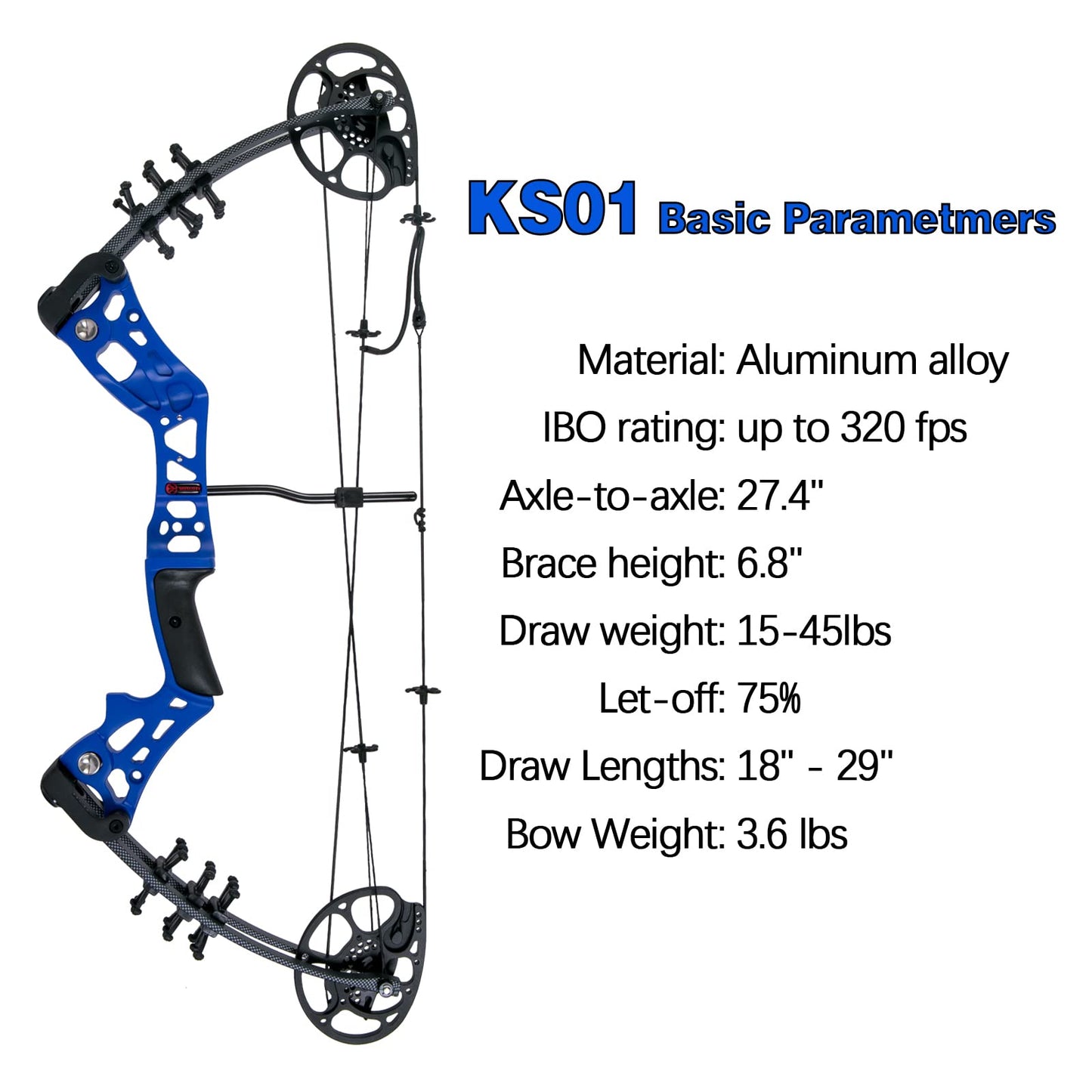 WUXLISTY Youth Compound Bow Set 15-45 Lbs for Teens and Beginner, Package with Archery Hunting Equipment, 5 Pin Sight, Max Speed 320fps, Adjustable, Right Hand, Blue