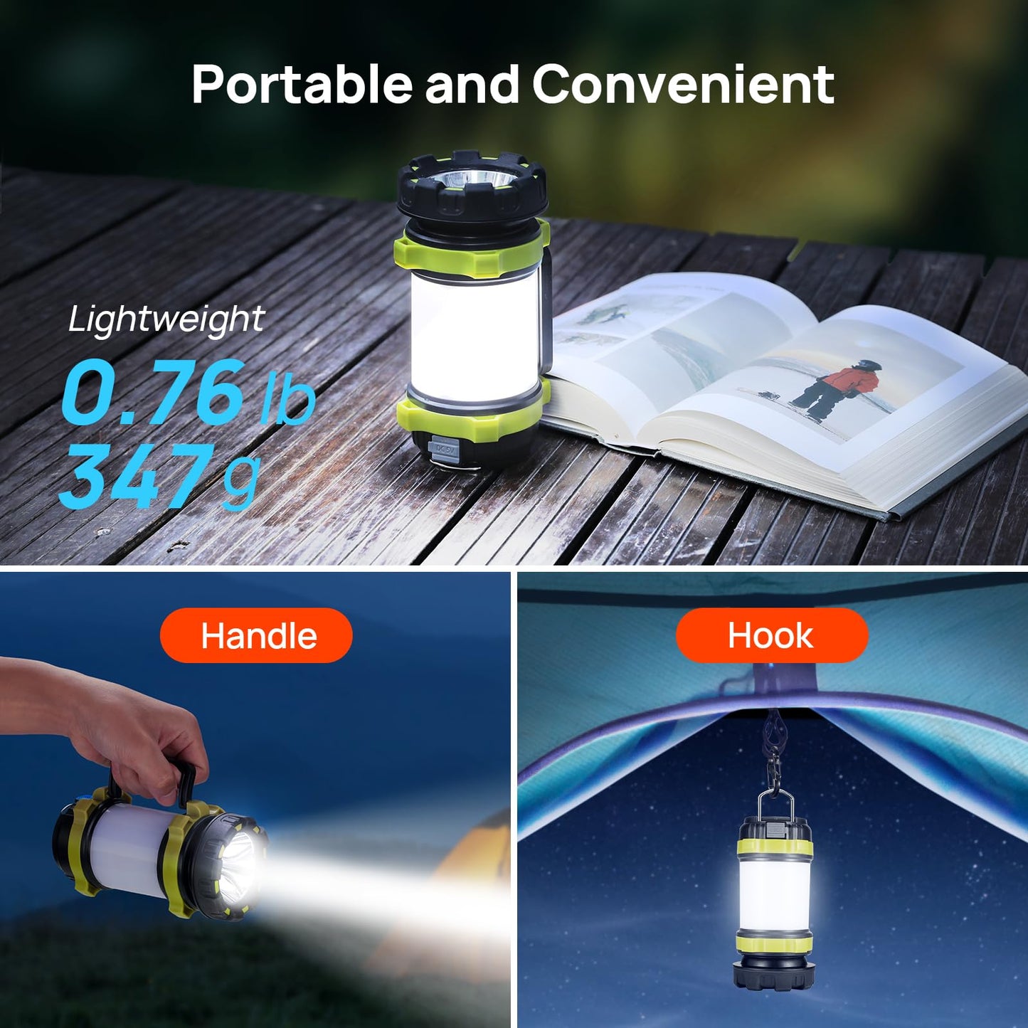 LED Camping Lantern Flashlight Rechargeable(Pack of 1), Consciot Portable Torch with 6 Light Modes, 3600mAh Power Bank, IPX4 Waterproof, USB C, Camping Lights for Hurricane, Emergency, Survival Kits