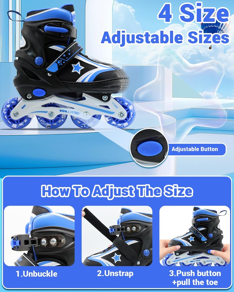 Kids Inline Skates for Boys and Girls Ages 6-12, Adjustable Beginner Skates with Light Up Wheels for Kids Youths Teen