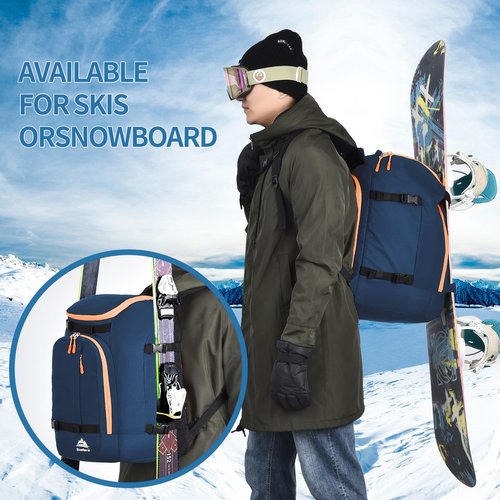 FeedMoo Ski Boot Bag Backpack 50L Waterproof Ski and Snowboard Boot Travel Luggage Snow Boots Bags Dark Blue for Youth Men Ski Helmet Goggles Gloves Skiing Gear Accessories(Dark Blue)