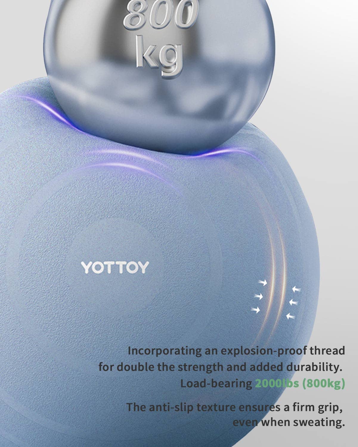 YOTTOY Anti-Burst Exercise Ball for Working Out, Yoga Ball for Pregnancy,Extra Thick Workout Ball for Physical Therapy,Stability Ball for Ball Chair Fitness with Pump (Blue)