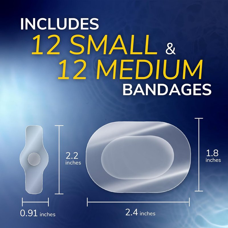 Dr. Scholl’s Waterproof Adhesive Bandages - Flexible Hydrogel Wound Care | 24 Count, Small & Medium Sizes
