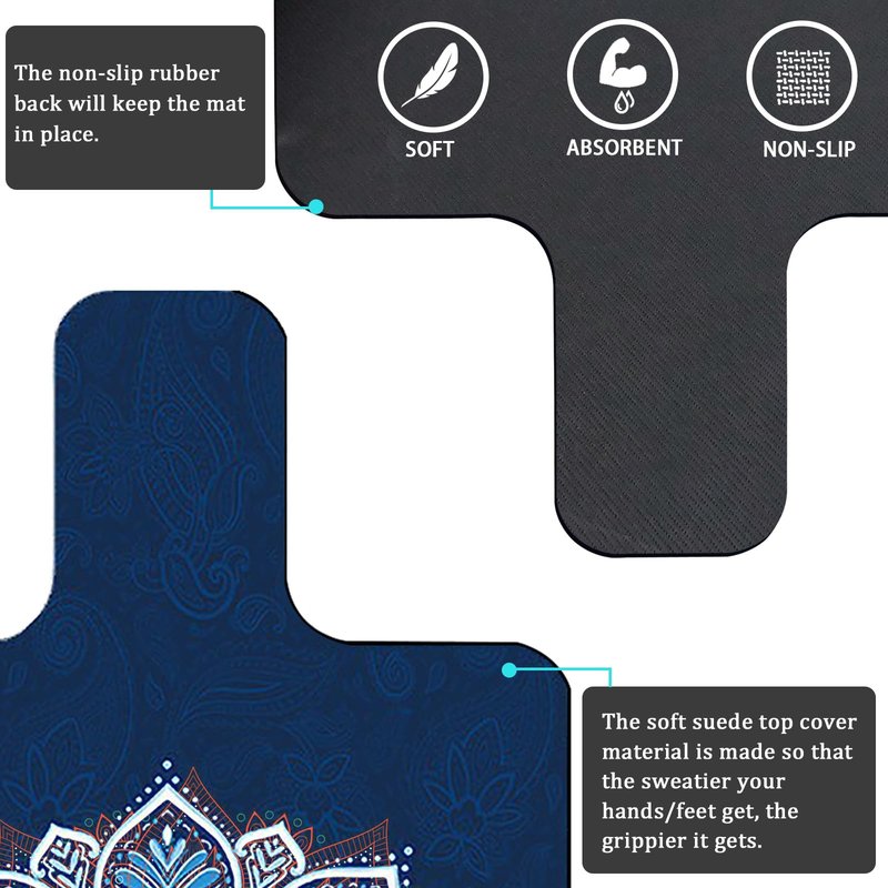 VERYOND Non-Slip Pilates Reformer Mat Cover for Pilates Reformer Machine Equiment Extra Thick 1.5mm, 39 * 24inch,Mandala Flower Pantern (Blue)