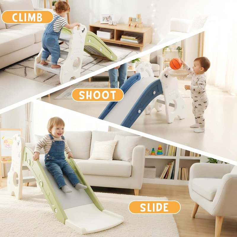 Toddler Slide & Climber Playset - Indoor Ball Pit with Basketball Hoop | Pearl White