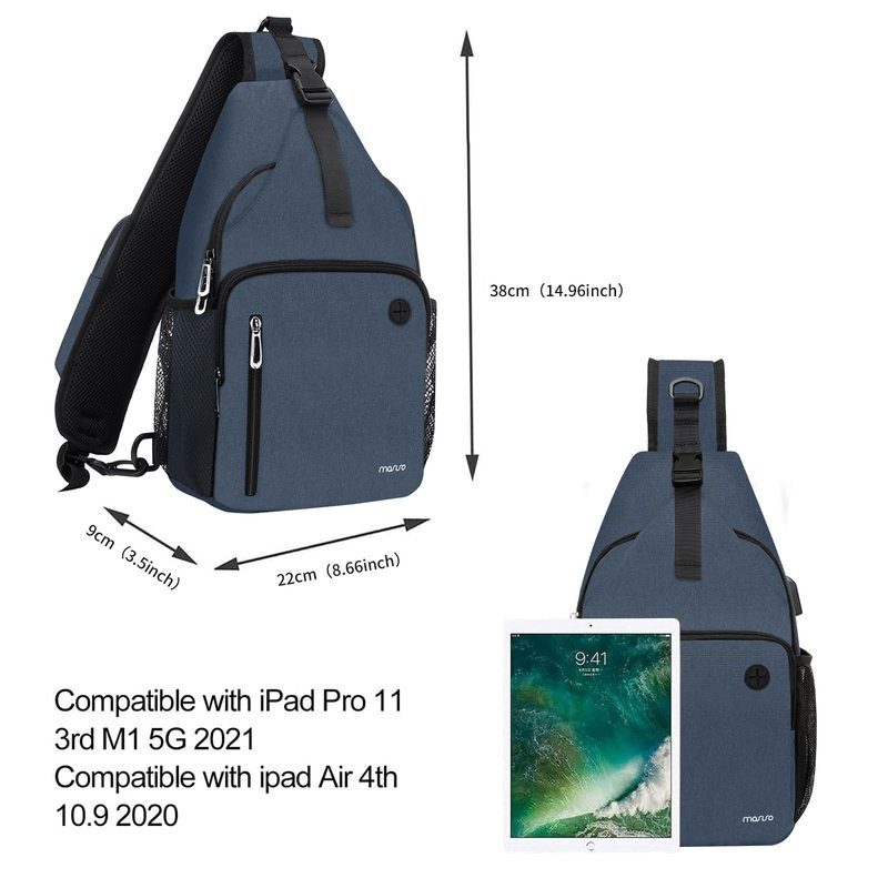 MOSISO Sling Backpack Bag, Crossbody Shoulder Bag Travel Hiking Daypack Chest Bag with Front Square Pocket&USB Charging Port, Haze Blue