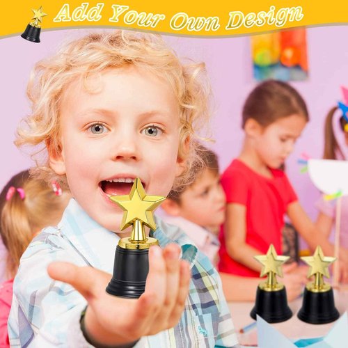100PCS Mini Star Trophy Awards 4.5 Inch Gold Award Trophies Participation Trophy Plastic Trophy for Adults Kids Classroom School Party Favors Rewards Winning Prizes Competitions Goodie Bags Event
