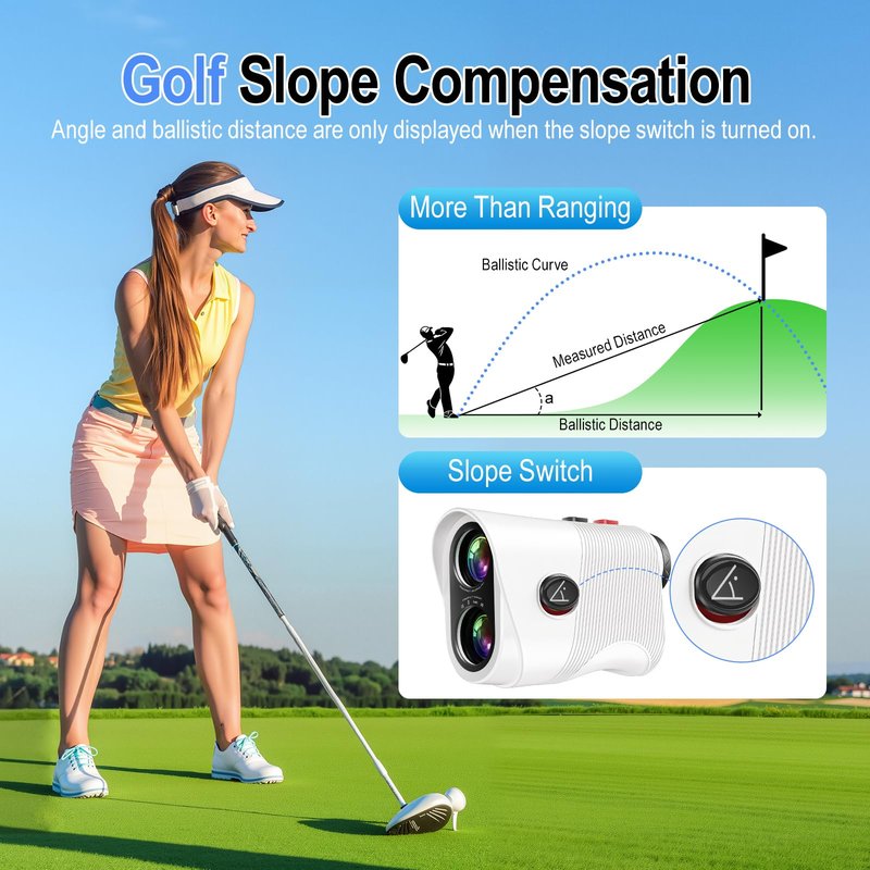 Range Finder Golf Rangefinder with Slope, 1200 Yards Laser Range Finder with 7X Magnification, Rechargeable Golf Range Finder with Flag Lock, Vibration, Magnetic, Golf Accessories, White