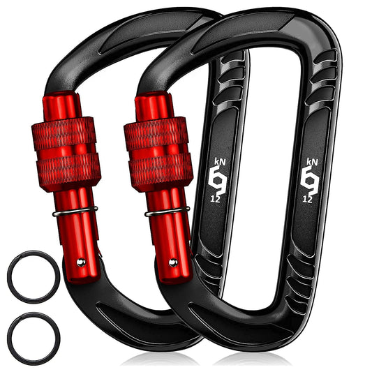 RHINO Produxs 2PCS of 12kN (2697 lbs) Heavy Duty Lightweight Locking Carabiner Clips - Excellent for Securing Pets, Outdoor, Camping, Hiking, Hammock, Dog Leash Harness, Keychains, Water Bottle