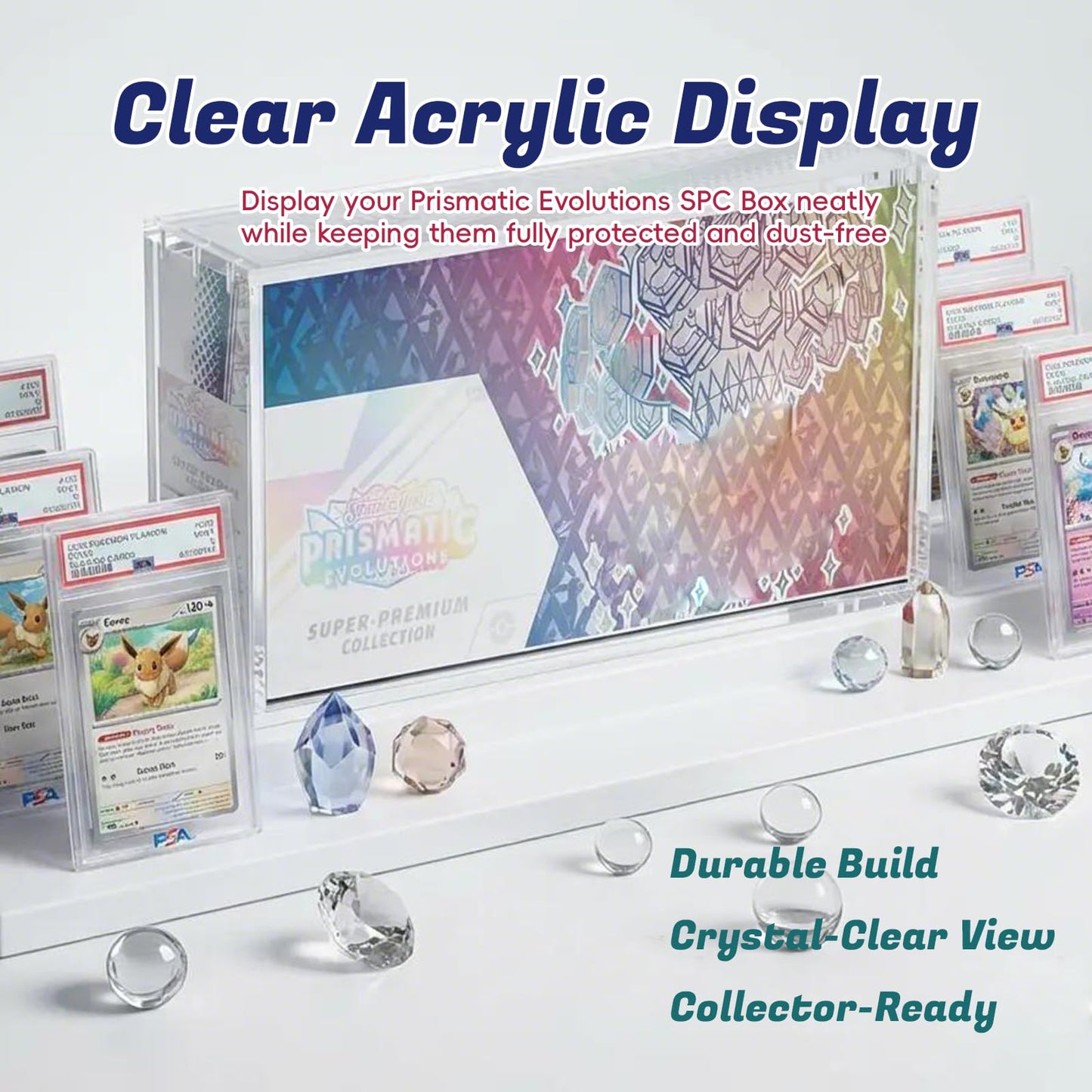 EAVAN Prismatic Evolutions SPC Box Acrylic Case Protector – 8mm Thick Clear Acrylic Display Case with 5mm Magnetic Lid, Protective Storage Box Compatible with SPC Collection Box for TCG Collectors
