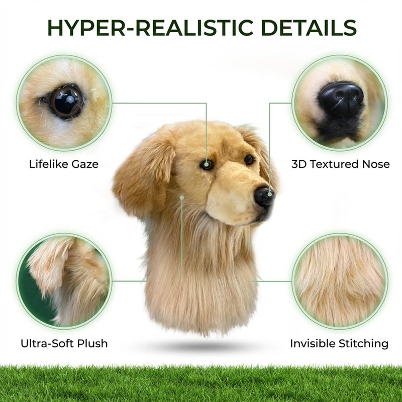 FurEverClone Golden Retriever Golf Club Head Cover for Driver 460cc, Dog-Style Golf Club Decorative Companion, (Golden