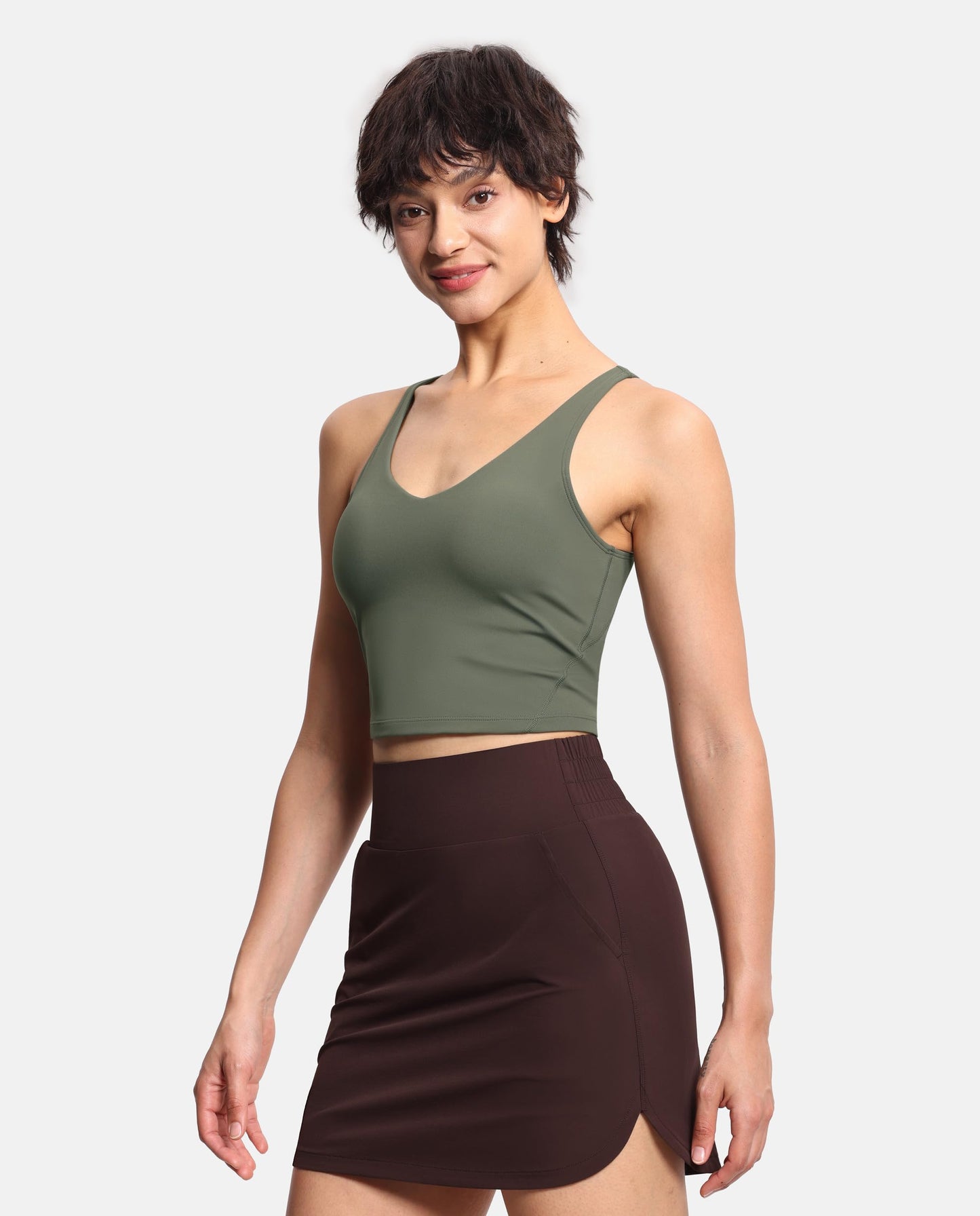 Women’s Longline Sports Bra Wirefree Padded Medium Support Yoga Bras Gym Running Workout Tank Tops Olive Green