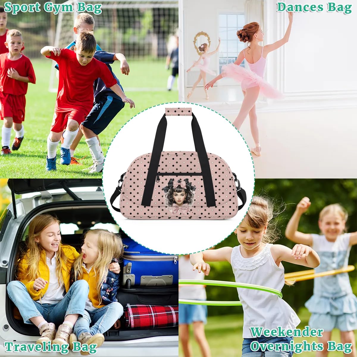 Gym Bag for Kids Girls, Bow Knot Girl Small Duffel Bag with Padded Handles Carry On Weekend Travel Bag for School Practice Ball Games